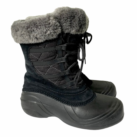 Columbia Women's 6 Techlite Snow Boots Winter Black Faux Fur Lace Up - Picture 1 of 13